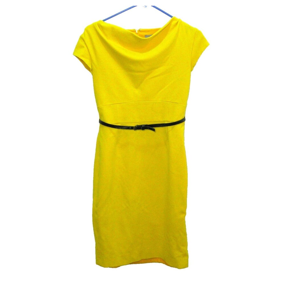 CLASSIQUES ENTIER Women's (Size 4) Solid Yellow Sleeveless Pencil Dress Belted